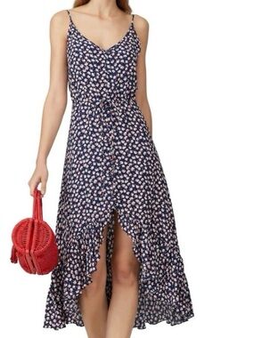 Rails Frida Floral Midi Dress L Blue Ditsy Print Slip Ruffle Hem Summer L